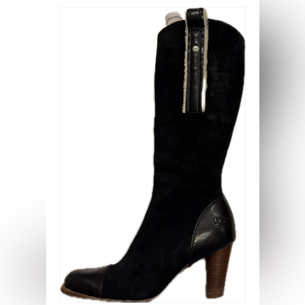 UGG Black Heeled Boots with Leather Accents - Picture 3 of 6